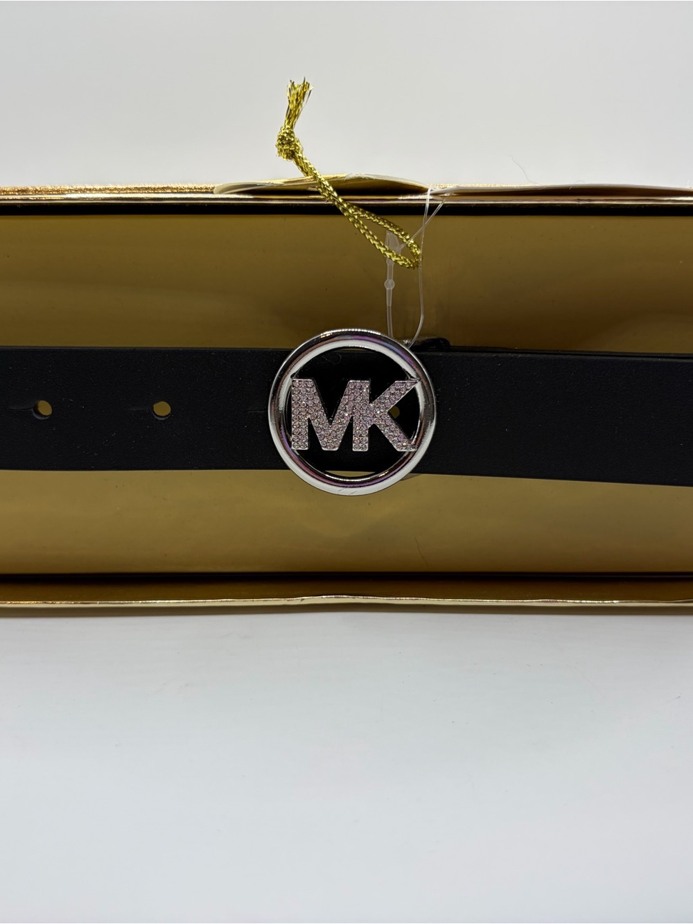 Michael Kors Woman’s Black Leather Belt with MK Logo Buckle